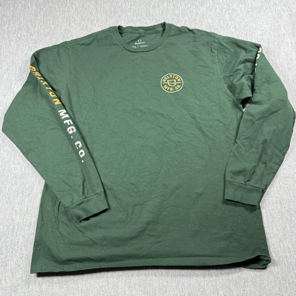 Brixton T-Shirt Men's XL Green MFG Co Graphic Sleeve Print Long Sleeve Cotton Te